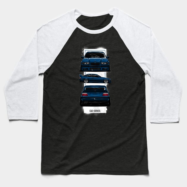 EDM - E36 M Full Black BG - CarCorner Baseball T-Shirt by CarCorner - Automotive Artwork